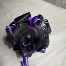 Halloween Glitter Spider Flower Bow Barrette Hair Clip Black Purple Silver