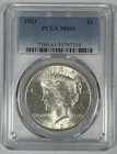 1923 Peace Silver $1 Dollar Coin PCGS MS 63
