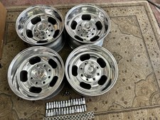 Set Of 4 Vintage Ansen Polished 8-lug Slot Mag Wheels Ford Chevy 4x4 16.5 X 9.75