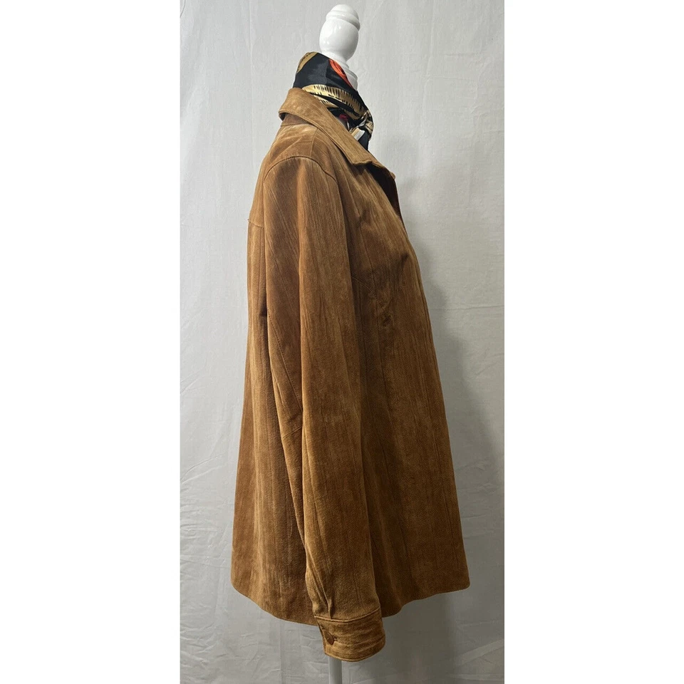 Coldwater Creek Camisa de Cuero Chaqueta Chaqueta Tostada Arrugada Gamuza Abotonada Talla 1X Foto 2 de 4