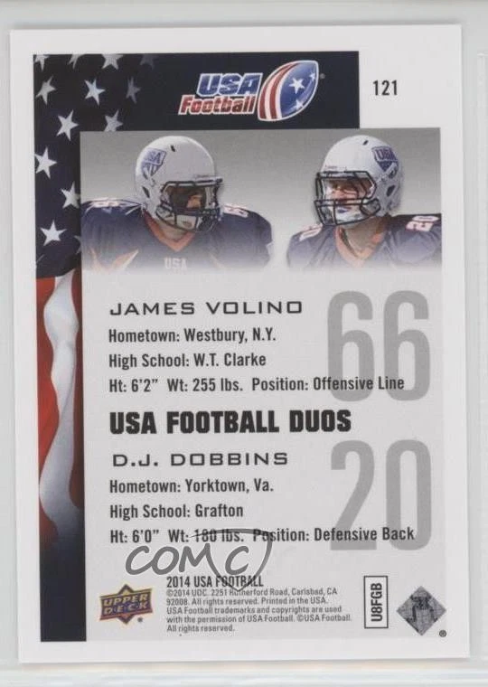 2014 Upper Deck USA Football James Volino DJ Dobbins #121 - Image 2 of 2