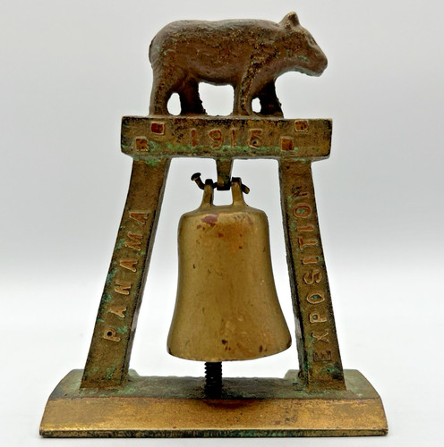 Antq. 1915 Panama California Exposition Bronze Mission Bell El Camino Real Bear
