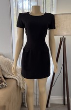 Vintage Barami Black Linen Sheath Dress Size 8 Short Sleeve Short Mini