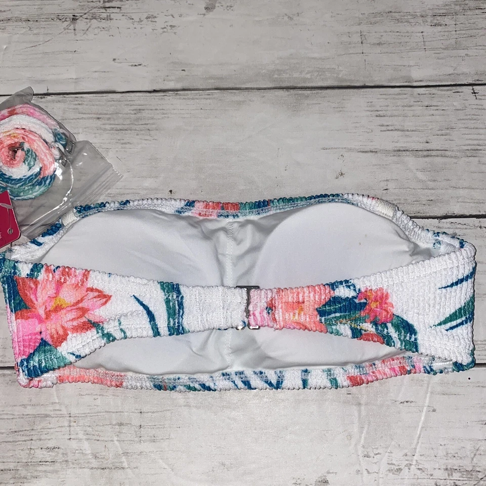 Xhilaration 比基尼上衣女式 XS 白色粉红色花卉抹胸全新游泳 XS — 第 4/4 张图片