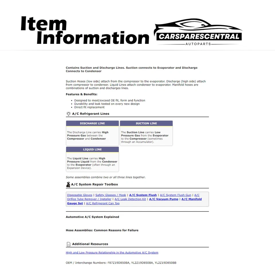 Conjunto de manguera de aire acondicionado de 4,0 L para Ford Ranger 1998-2000 Foto 3 de 3