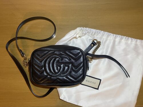 Gucci GG Black Mini Marmont Matelassé Chevron Leather Shoulder Bag - Picture 4 of 6