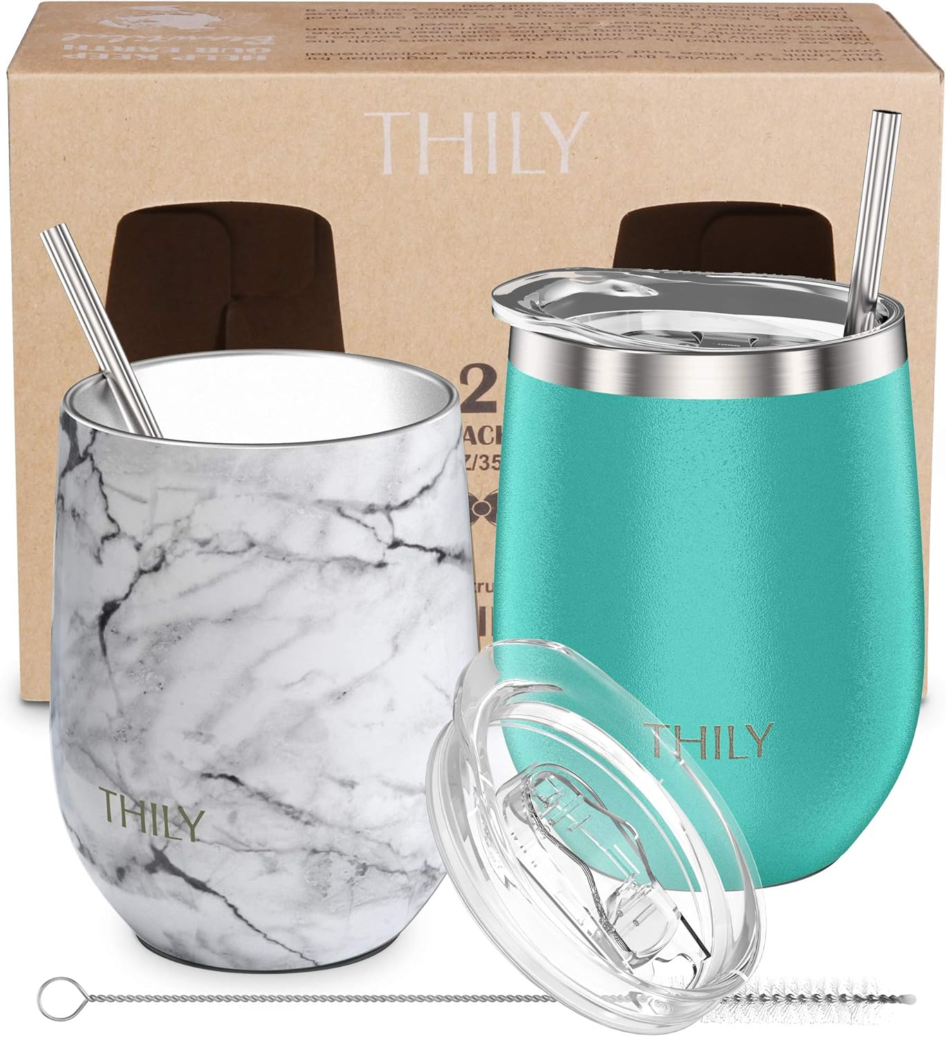 Stainless Steel Stemless Wine Glasses 12 Oz Vacuum Insulated Wine Tumbler with L