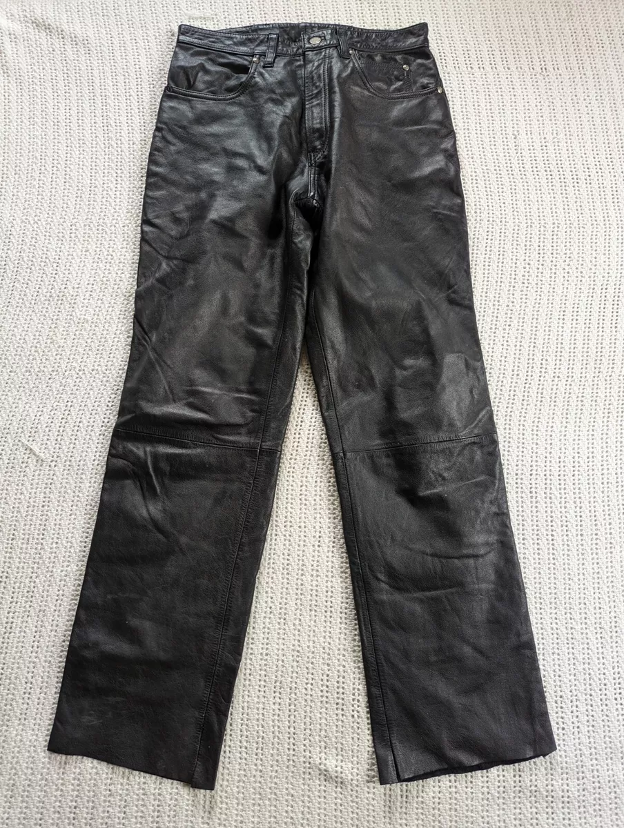 VINTAGE HARLEY DAVIDSON Size 30 Leather Pants Actual 31x30.5 Motorcycle  Black