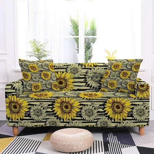 Sunflower Print Elastic Sofa Cover Stretch Slipcovers For Living Room 1-4 Seater - Picture 20 of 29