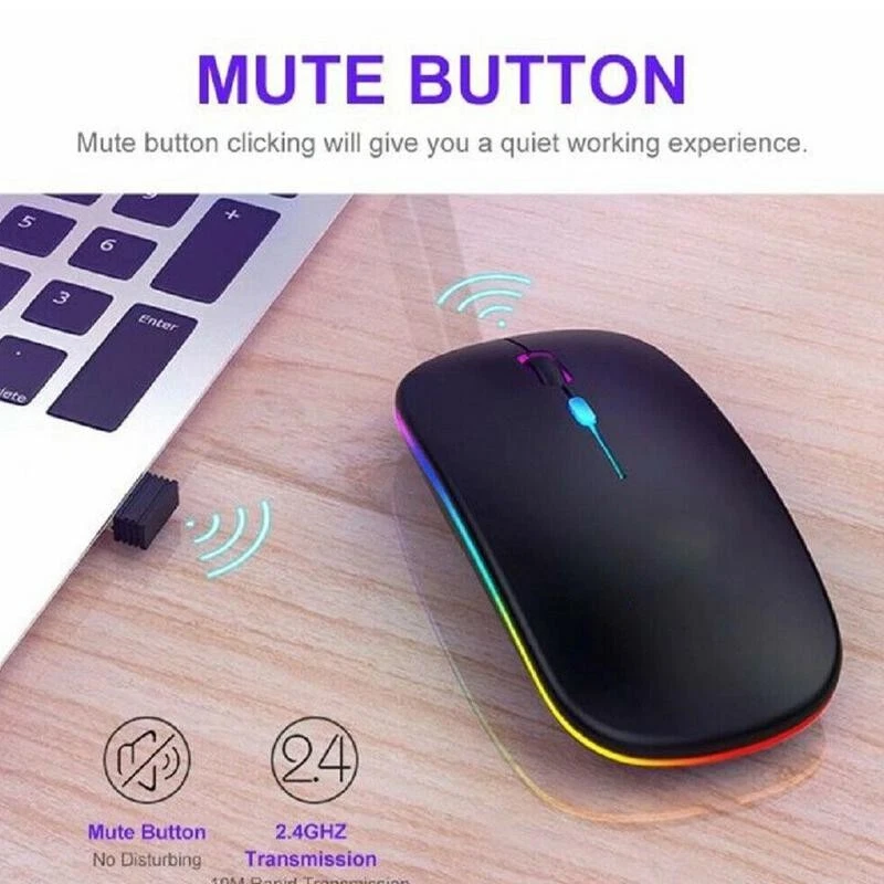Tablet/Phone/Computer Bluetooth Wireless Mouse USB Charging Luminous 2.4G RGB UK - Image 4 of 4