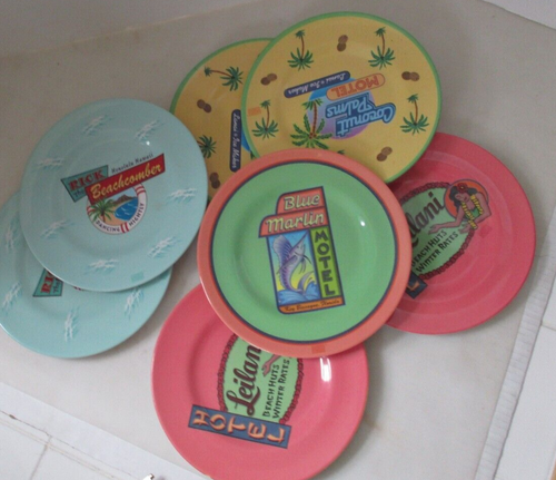 Juego de 7 platos de postre tropicales de verano Sakura Melamine Evolution 8,5x8,5 de colección - Imagen 3 de 10