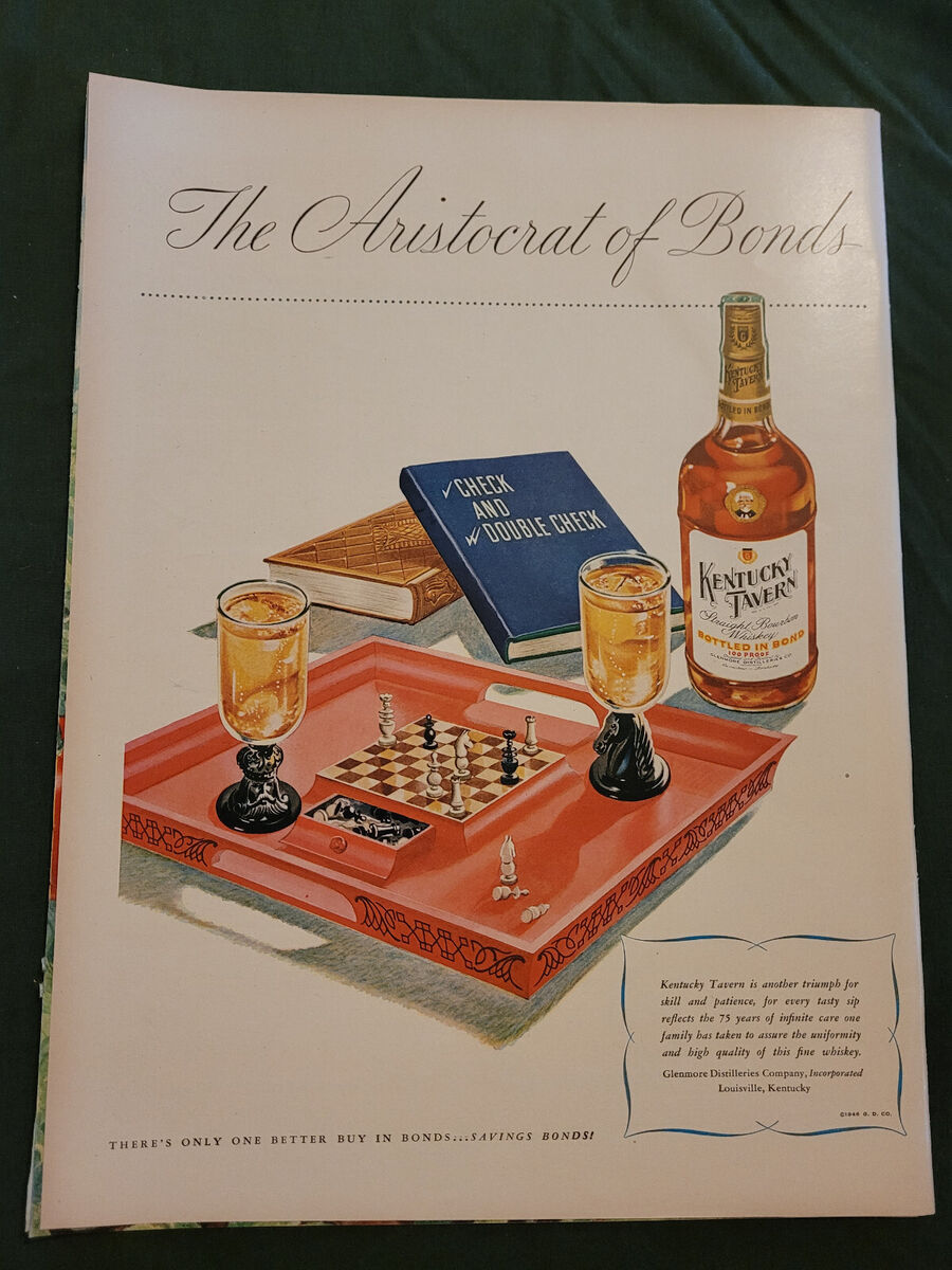 1946 VTG Orig Magazine Ad Kentucky Tavern Whiskey Chess Check