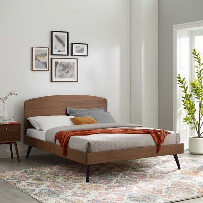 Modway Bronwen Wood Queen Platform Bed in Walnut