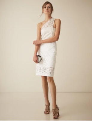 NEW Reiss Sophia One Shoulder Sheath White Foral Lace Dress - US 8/UK 12 |  eBay