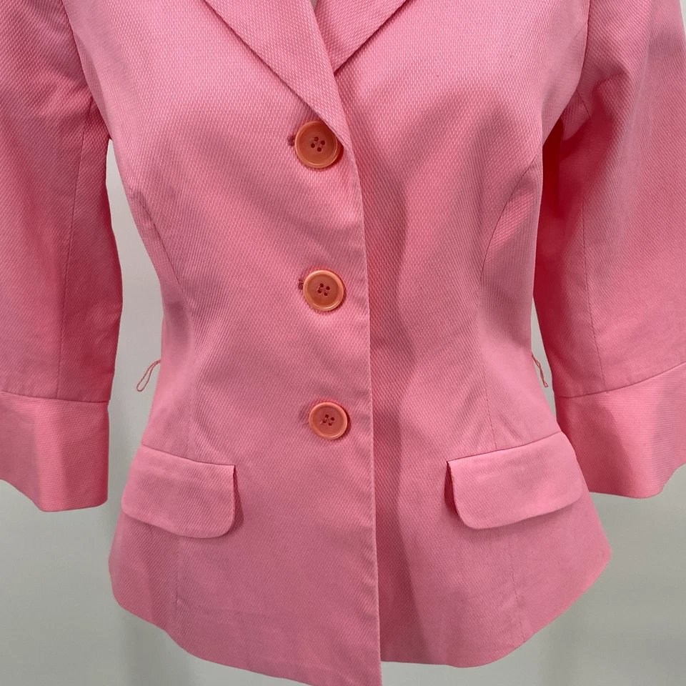 Trina Turk Blazer женщин размер 8 розовый Bell рукав 3-Bttn куртка карьера коктейли - Изображение 3 из 4