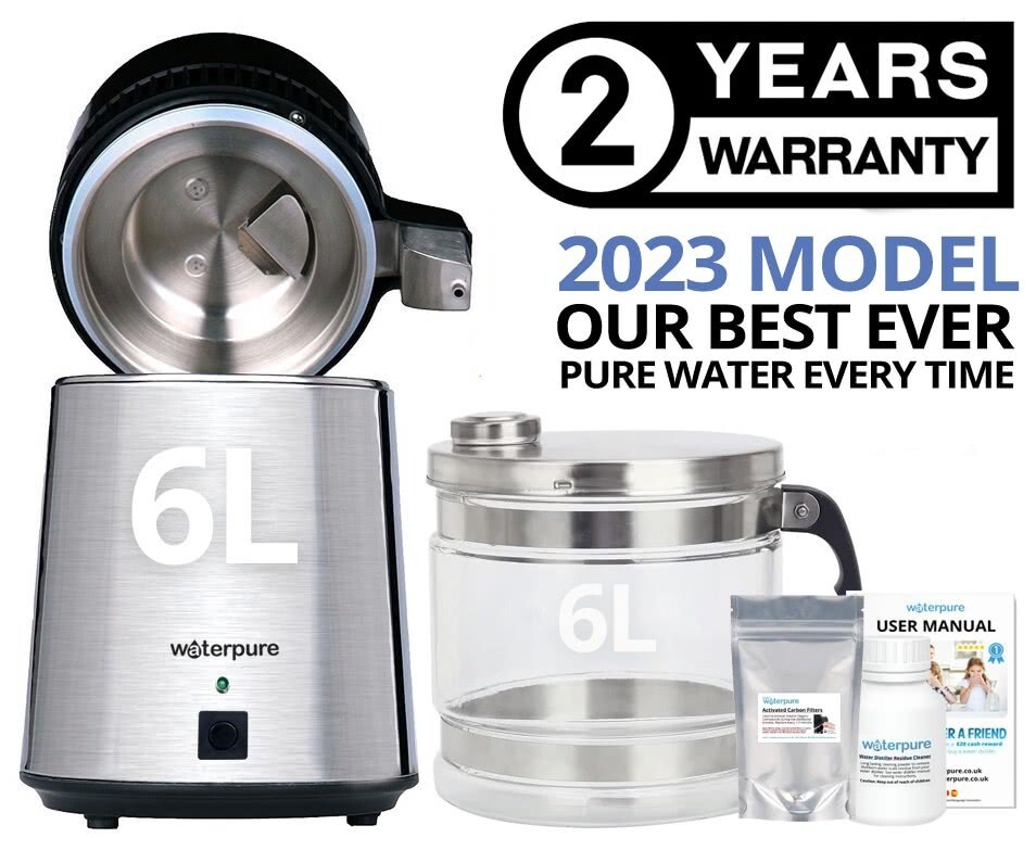 Destilador de agua de 6 litros, acero inoxidable, jarra de vidrio, último modelo - agua pura