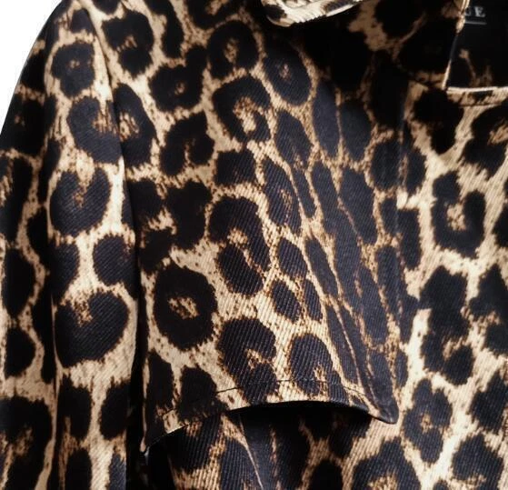 Leopard Print Trench Coat Women's Mid-Length Fashion Slim Long-Sleeved Coat - Image 3 of 4