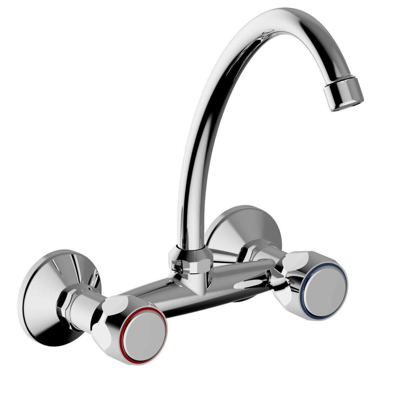 Rubinetto Cucina a Muro/Parete Lavello Manopole Tonde, Canna Alta a J Cromato