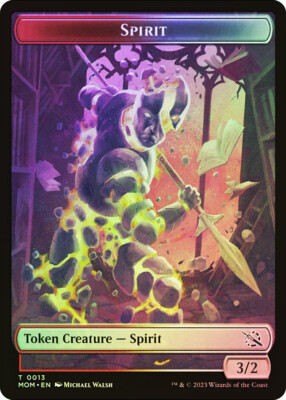 MTG FOIL {Spirit Token} (Red/White) // {Warrior Token} - March of