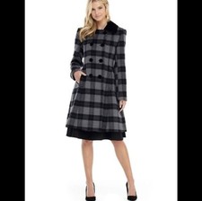 Marnette Gal Meets Glam Black Checked Fur Trimmed Winter Coat Nwt