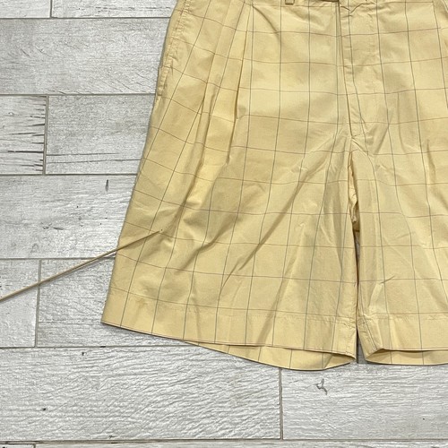 Paul Stuart Shorts Size 32 Yellow Plaid Cotton Pleated Italy - Picture 2 of 9