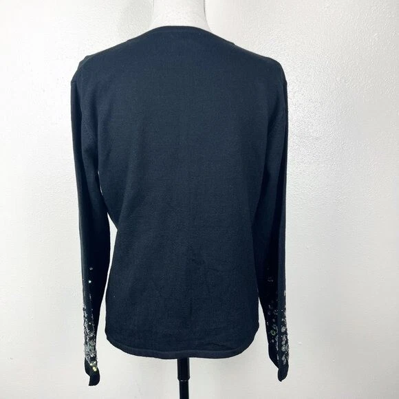 Cárdigan Carducci Suéter Mujer Mediano Negro Con Botones Floral Lentejuelas De Colección Foto 2 de 4