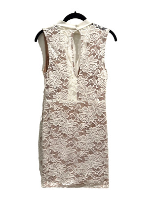 Love Republic Women's SZ Large Cream Lace Mini Dress Sleeveless Plunge-V Neck 