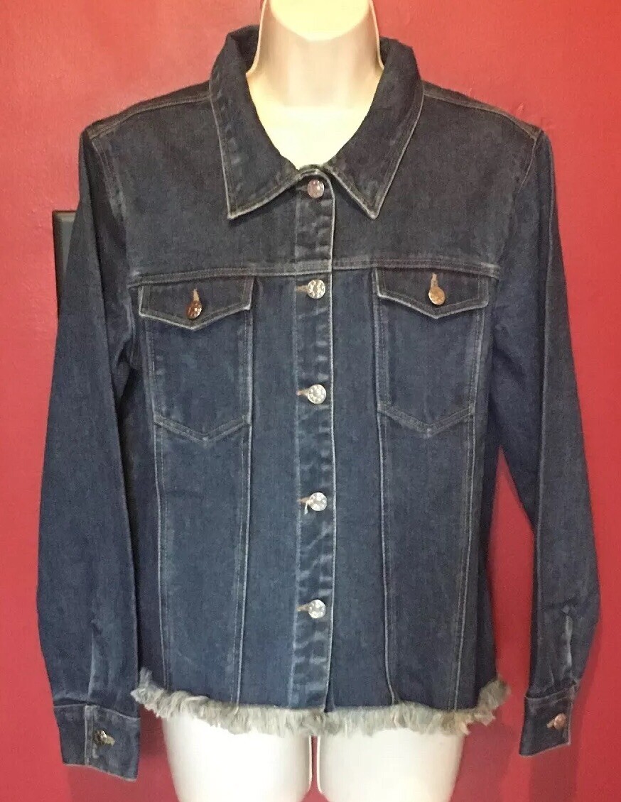Chaqueta vaquera Back in the Saddle para mujer talla S azul elástica dobladillo con flecos jean