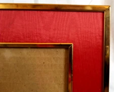 Gold Metal w Red Water Mark Silk Taffeta Border Frame 8" x 10" Picture Photo Art