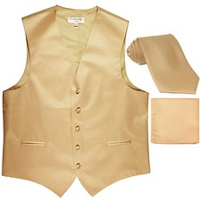 New Men's beige formal vest Tuxedo Waistcoat necktie hankie set prom wedding
