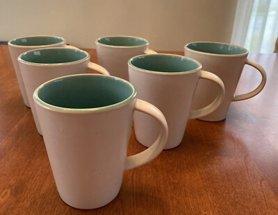 Dusk Sky by Pier One Coffee Mug Set of 6 White with Aqua Blue Inside, 4  1/2" H | eBay