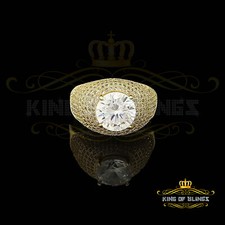 Sterling Yellow Silver Big One 14.00ct Cubic Zirconia Fashion Round Ring Size 15