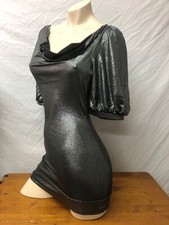 Silver Dress UK 10 S Retro 70's Gunmetal Cut Up Mini Dress Leg Avenue NEW