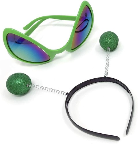 Grüne Alien Brille und Marsianer Stirnband Antenne Zubehör für Erwachsene und Kinder - Bild 1 von 5