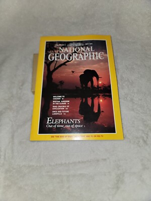 National Geographic May 1991 ''Elephants Out Of Time, Out Of Space'' PB Magazine
