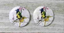 wood bird sewing buttons 4 holes 1 1/4 inch dark blue green 2pc set
