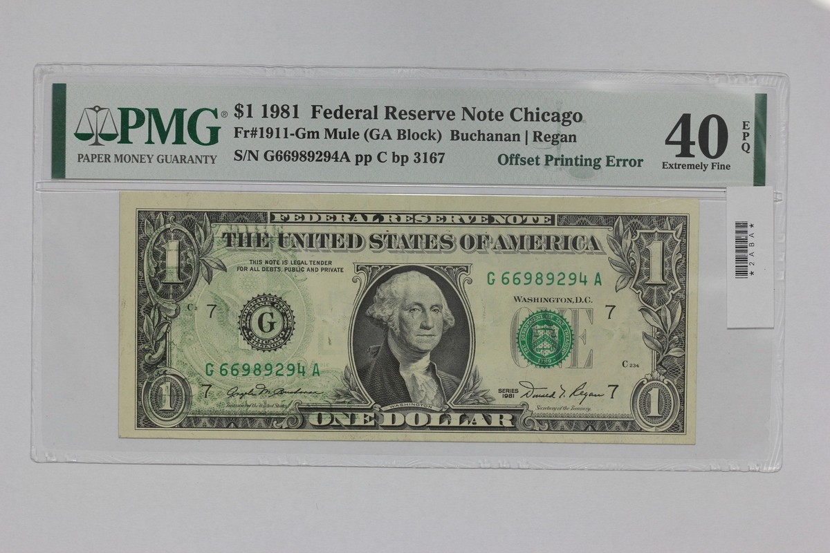 Series 1981 $1 Federal Reserve Note Offset Printing Error