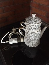 Art Deco MERTEN elektrische Kaffeekanne Porzellan mit Goldmuster, komplett RRR