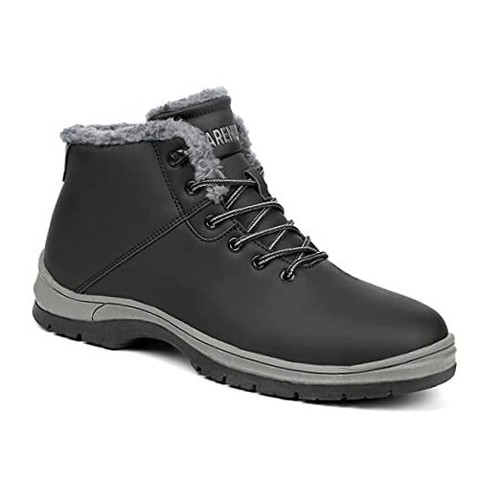 Mens Winter Snow Boots Water Resistant Warm Fur Lined Anti Slip Work 12 Black