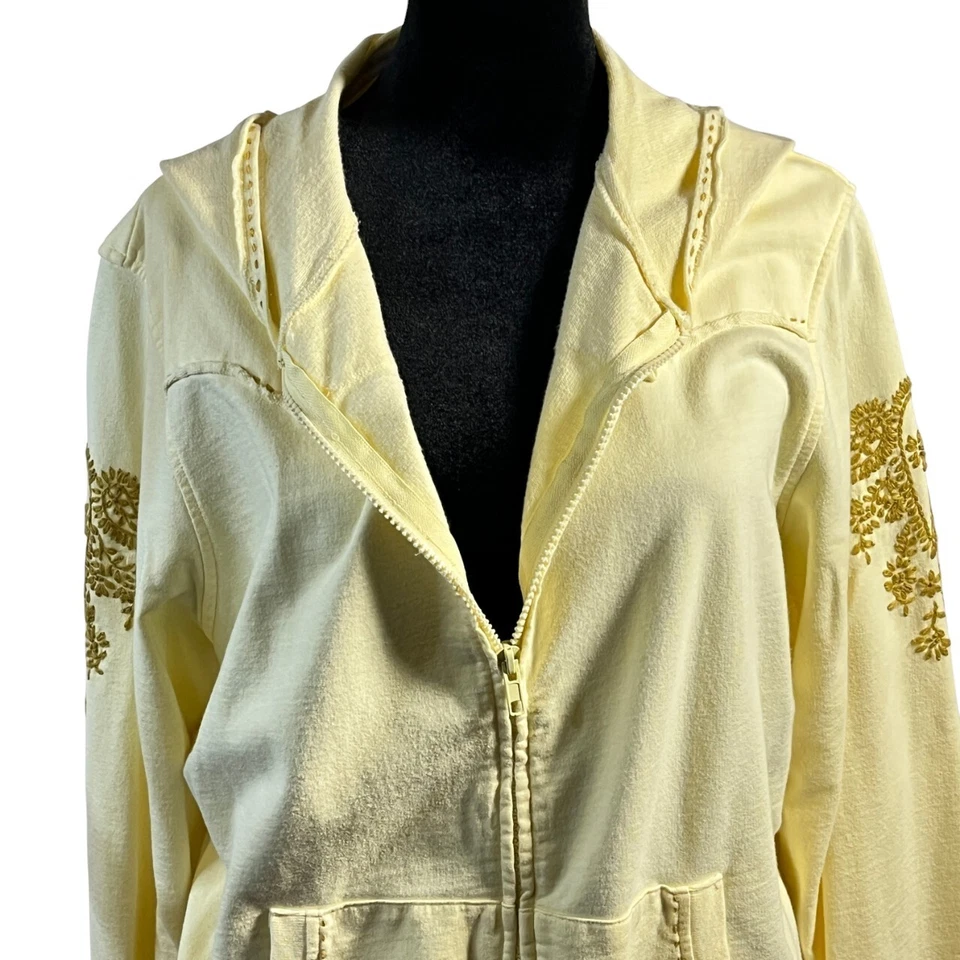 Sudadera con Capucha Roper Para Mujer XL Oro Amarillo Bordado Costuras Crudas Cremallera Completa Western Foto 3 de 4