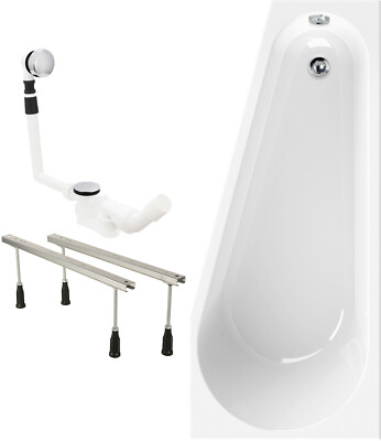 Raumsparende Eckbadewanne 160x70 cm 3in1 Wannenfüße Ablaufgarnitur platzsparend