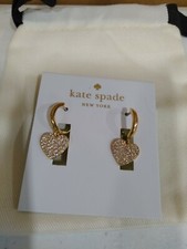 kate spade new york Pave Heart Gold Drop Earr...