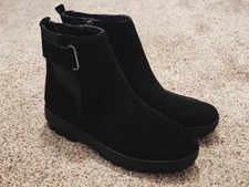 Womens EASY SPIRIT Sealaine Black Leather Textile Zipper Ankle Boots 7