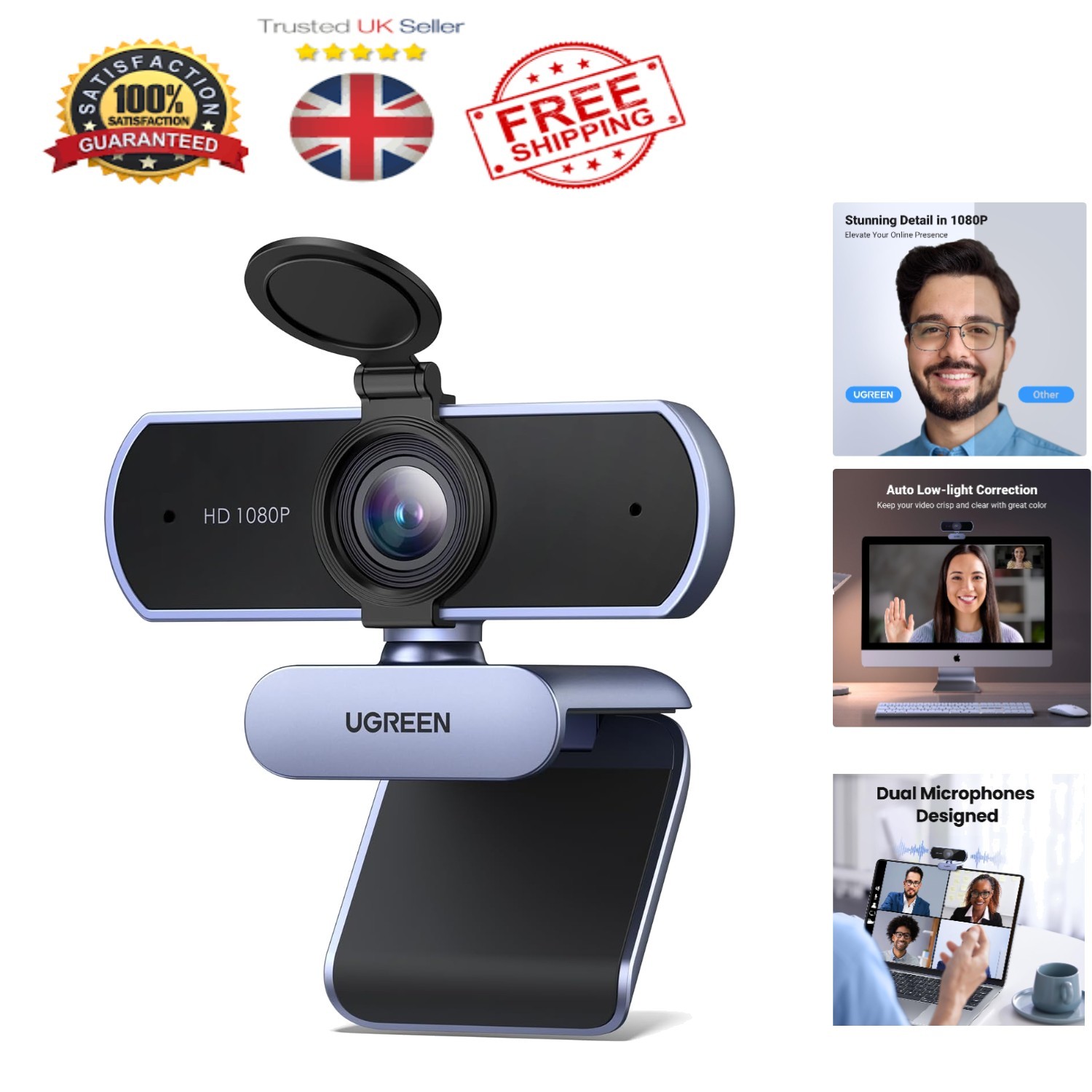 Compact 1080P Webcam for Clear Video Calls, Automatic Light Adjustment & Audio