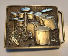 Vintage 1980 Baron Buckles Solid Brass Interchangeable Belt Buckle Drum Set