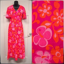 vintage Liberty House by Kiyomi Hawaii Pink Hibiscus Hawaiian Maxi House Dress