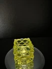 Brooke glass company? Quilt pattern.? salt cellar Vaseline glass. 2x2x2.