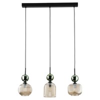 Pendelleuchte Glas Metall Schwarz E14 3-Flammig GrüN Cognac L:65 Cm HäNgelampe