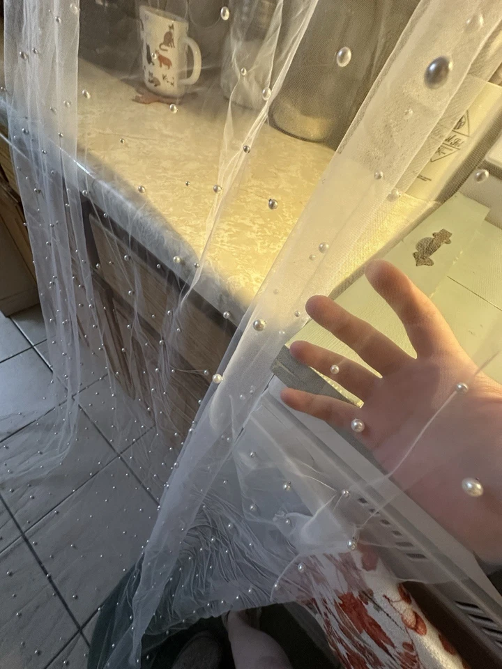 Velo de novia blanco largo catedral con perlas peine velo de novia boda Foto 2 de 3