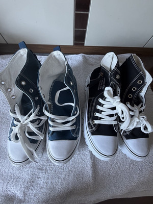 Chuck Taylor Herren High Top Sneaker Stoff Schwarz Blau Weiß Gr. 42 Schnürung